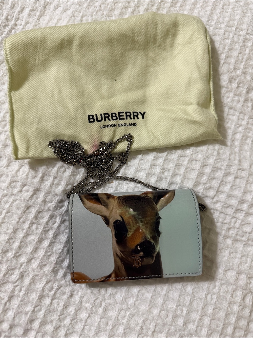 Burberry Pale Blue Deer Print Mini Chain Wallet/ card holder